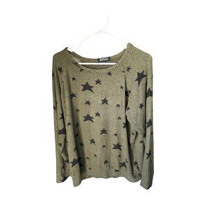 Buffalo‎ David Bitton Sweater Women's XL Green Black Stars Pullover Super Soft